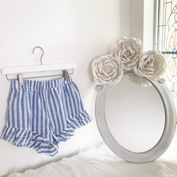 SHEIN Pants - Shein Blue & White Cotton Ruffle Shorts